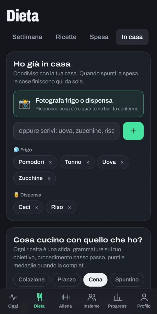 La sezione In casa con gli ingredienti del frigo