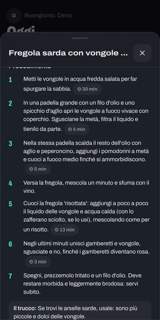 Il procedimento di una ricetta con i timer
